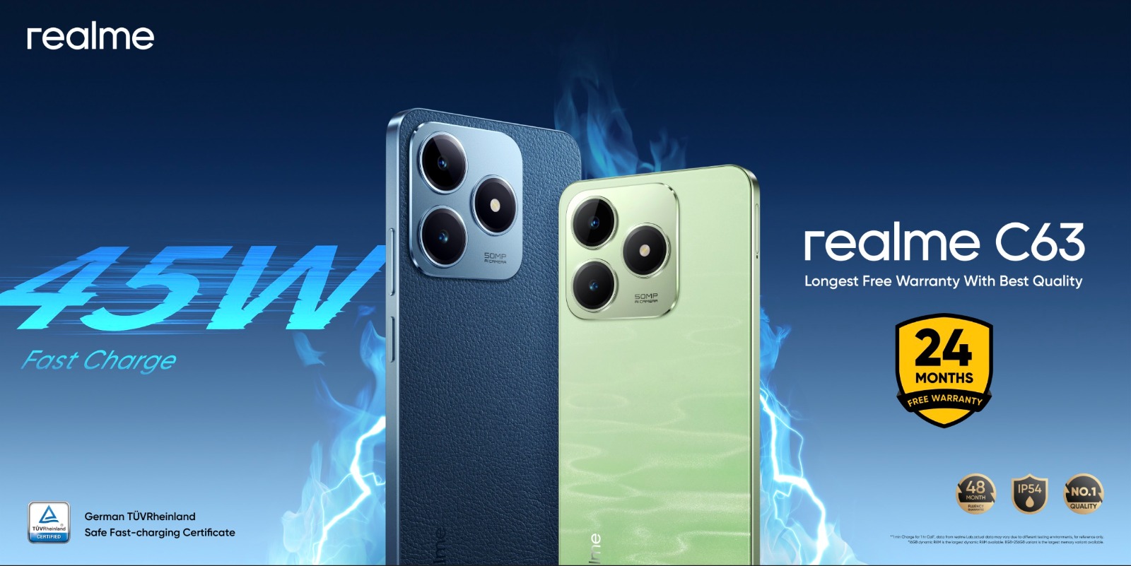 يتميز هاتف realme C63 بتصميم رائع بإستخدام جلد نباتي فخم وضمان مجانى لمدة 24 شهر